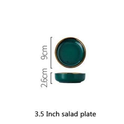 Green Ceramic Gold Plate - Steak Food Inlay Plate - Nordic Style Tableware Bowl Dessert Dish Dinner Dish (AK7)