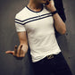 GreaT Men's T-Shirt - Solid Color T Shirt Short Sleeves Stripe Fold Slim Fit (D8)(TM8)
