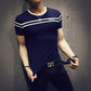 GreaT Men's T-Shirt - Solid Color T Shirt Short Sleeves Stripe Fold Slim Fit (D8)(TM8)