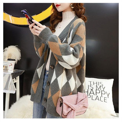 Great Women Winter Sweaters & Cardigans - V neck Button Up Warm Thick Knit Jacket - Long Jumpers (D20)(TP4)(TB8C)