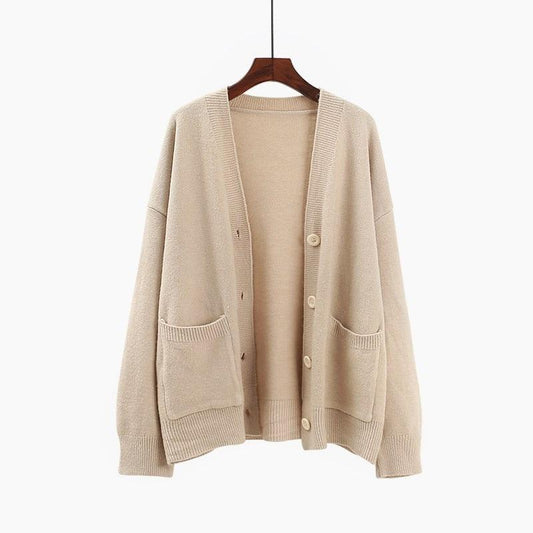 Cute Women's Cardigan - Long Sleeve Oversized Khaki Jumpers - Button Up Cardigans (TP4)(TB8C)