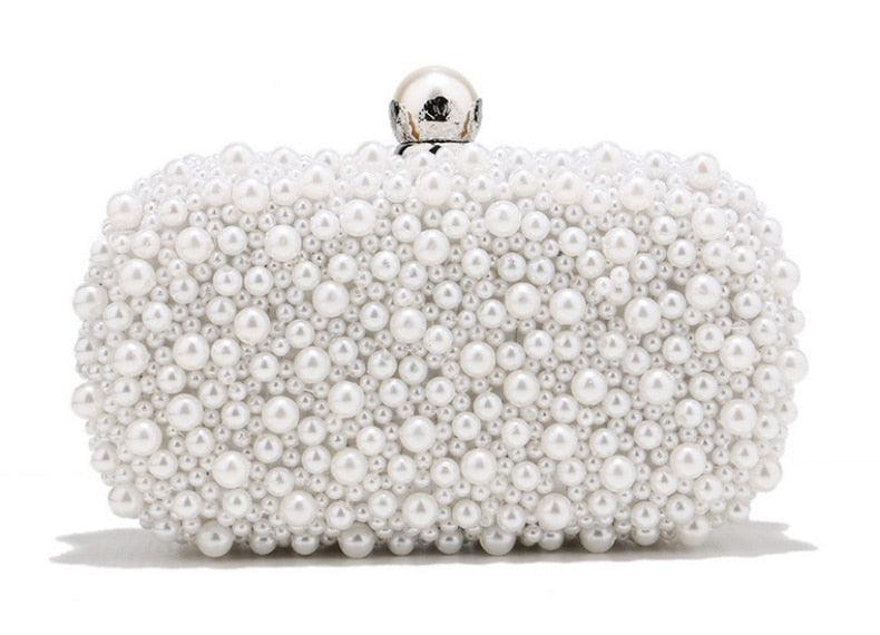 New Women Full Pearl Small Evening Clutch - Festa Chic Embroidery Beading Luxury Handbag Shoulder Chain Design Wedding Purse (WH1)(WH6)(1U43) - Deals DejaVu