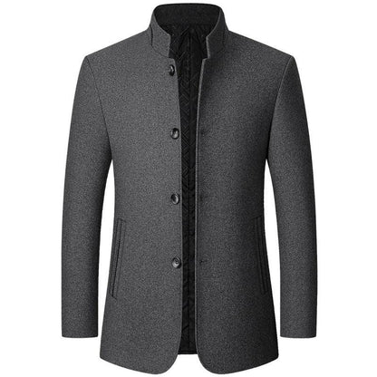 Warm Wool Stand Collar Coat Men Solid Slim Daily Windproof Vintage - Plus Size Woolen Winter Overcoat (D100)(TM4)(CC1) - Deals DejaVu