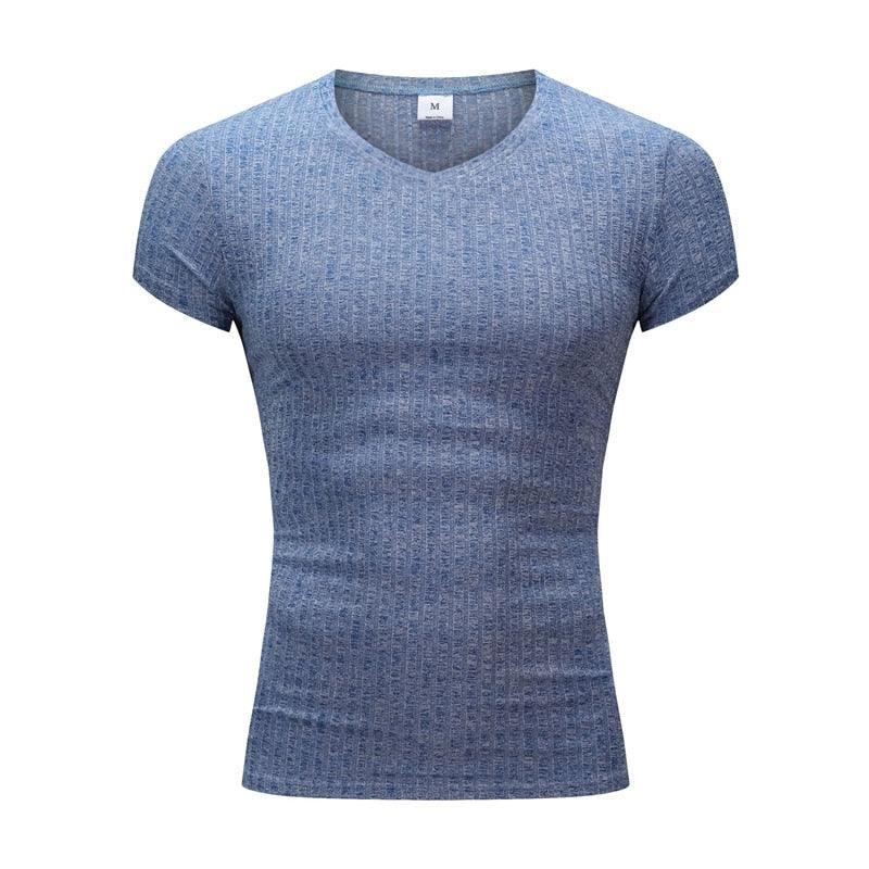Great Men V Neck Short Sleeve T Shirt - Fitness Slim Fit Sports Strips T-shirt - Male Solid Fashion Tees Tops Summer (TM8)(1U8)(TM7)(1U101)(1U100)