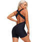 Sexy Backcross Women Bodysuit Sleeveless Textured Jumpsuit - Women One Piece Gym Sport Workout Fitness Rompers For Female Summer (2U24)(BAP)(TBL)