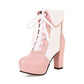 Sweet Cosplay Lolita Shoes Women Ankle Boots High Heels Ruffles Dress Wedding Shoes Bride Mixed Colors Lace Up (BB2)(CD)(WO4)(BB5)(F38)(3U38) - Deals DejaVu