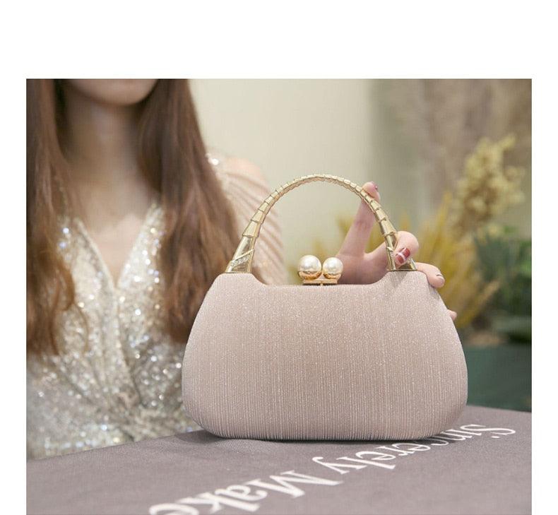 Wonderful Women Sequin Evening Clutch Purse Bag - Gold Silver Luxury Designer Handbag Pearl Diamond Banquet Party Chain Shoulder Bag (WH1)(WH6)(1U43) - Deals DejaVu