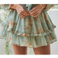 Green Floral Print Front Bow Tie Summer Dress - Women A-line Deep V-Neck Mini Dresses Ruffle Party Vestidos Clothing (BWD)(WS06)(F30)(2U30) - Deals DejaVu