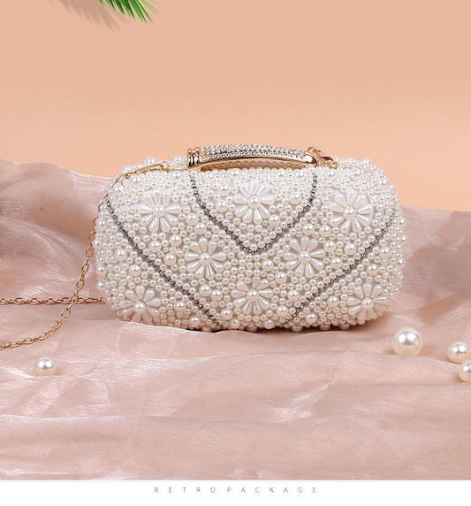 Gorgeous Full Beaded Women Clutch Bag - Flower Pearl Luxury Designer Handbag Diamond Wedding Purse Small Chain Evening Bag Sac A Main (WH1)(WH6)(1U43) - Deals DejaVu