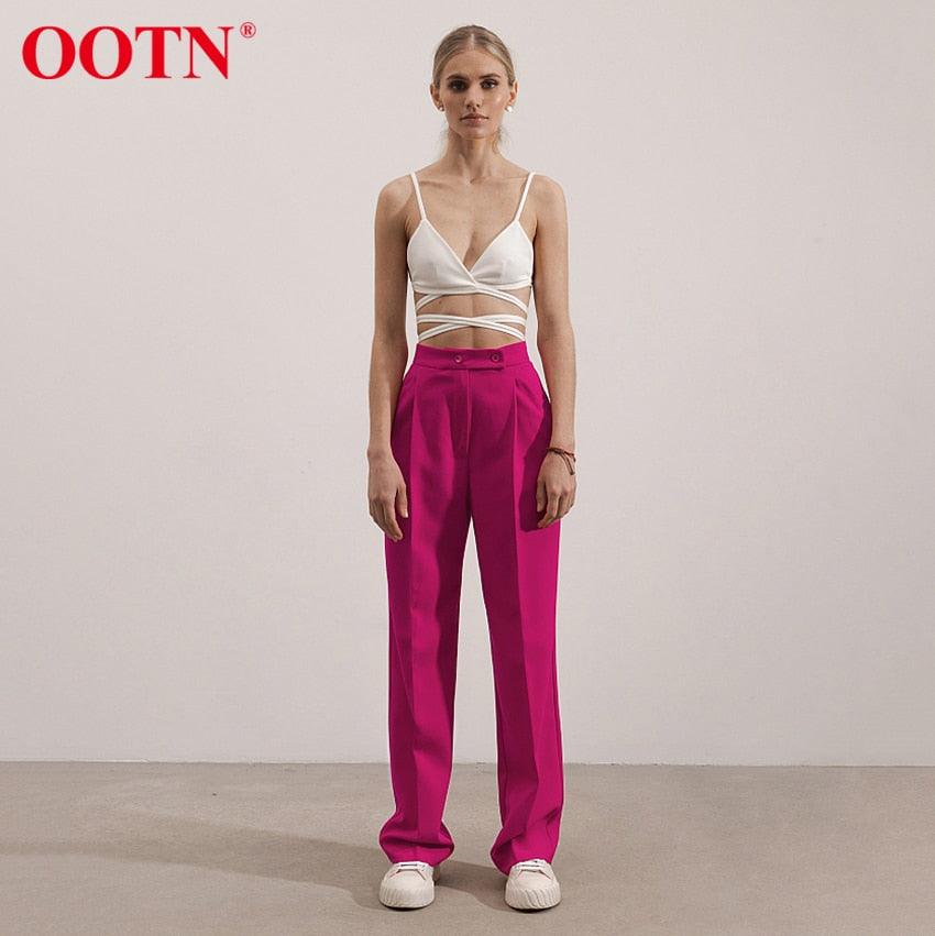 Unique Y2k High Waist Streetwear Autumn Trousers - Women Fashion Pink Pocket Buttons Wide Leg Pants - Lady Loose Pleated Floor-Length (BP)(1U25) - Deals DejaVu