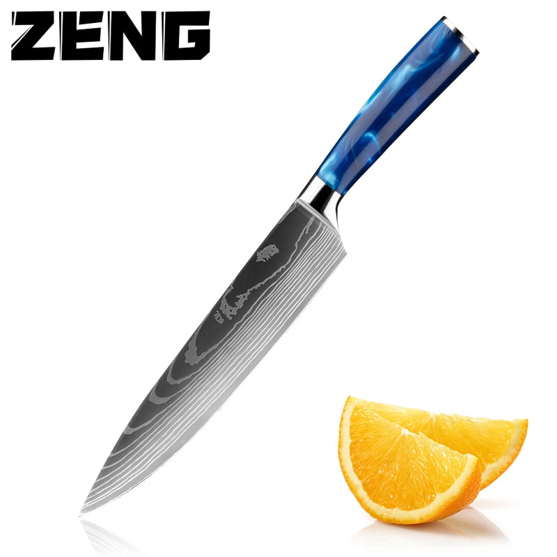 New Japanese Kitchen Knives Laser Damascus Pattern Chef Knife Sharp Santoku Cleaver Slicing Utility Knives Tool (AK5)(1U61)