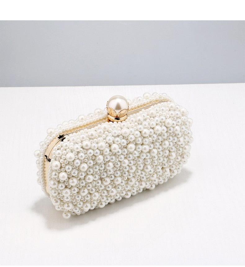 New Women Full Pearl Small Evening Clutch - Festa Chic Embroidery Beading Luxury Handbag Shoulder Chain Design Wedding Purse (WH1)(WH6)(1U43) - Deals DejaVu