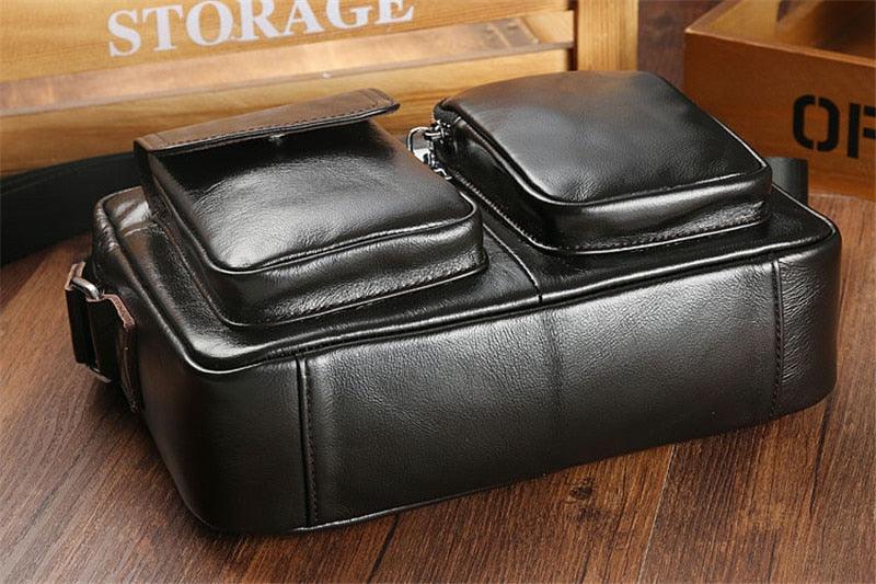 Amazing Vintage Men Genuine Leather Shoulder Bag - Mens Messenger Bags - Male Crossbody Handbag Tote Bags Business Casual Bags For Men (3MA1)(LT4)(1U78) - Deals DejaVu