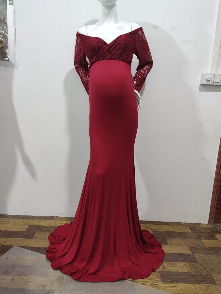 Maternity Long Sleeve Dresses - Pregnant Women Cotton Lace Stitching Slim Maxi Gown, Fancy Shooting Photo Photography Props Clothes (Z6)(1Z1)(2Z1)(3Z1)(7Z1) - Deals DejaVu