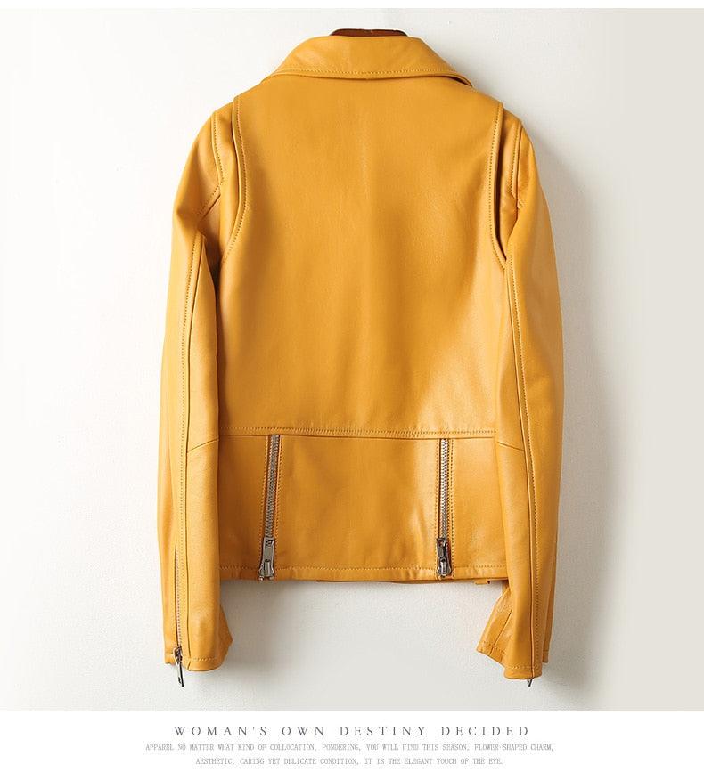 Trending Spring Short Yellow Black Blue Leather Biker Jacket - Women Long Sleeve Zipper Autumn Faux Leather Jackets for Women (TB8B)(TB8A)(TP3)(1U23) - Deals DejaVu