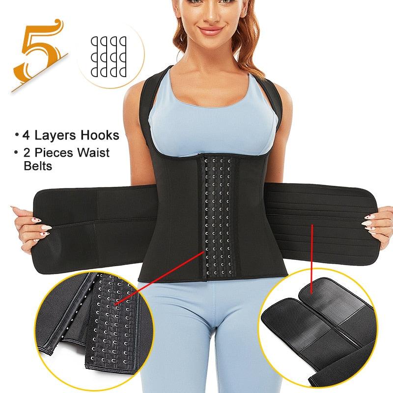 Amazing Waist Trainer Body Shaper for Women - Plus Size 2 Straps Steel Bones Workout - Sauna Trimmer Neoprene Slimming Exercise Corset Tops (FH)(FHW1)(1U31)(1U24)