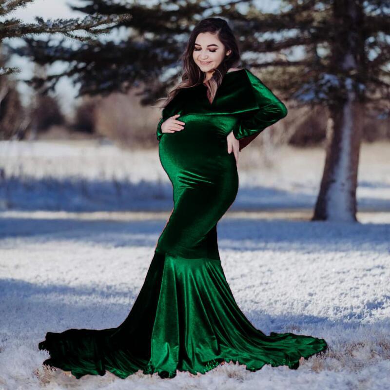 Maternity Winter Dresses Baby Showers Long Sleeve Pregnant Women Gold Velvet Maxi Gown Sexy Pregnancy Photo Shoot Props Clothes (Z6)(1Z1)(2Z1)(3Z1)(7Z1) - Deals DejaVu