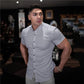 Men Fashion Casual Short Sleeve Solid Shirt - Super Slim Fit - Male Social Business Dress Shirt - Fitness Sports Clothing (TM1)(T2G)(1U8)(TM8)
