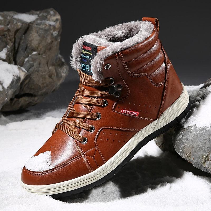 Amazing Casual Pu Leather Shoes for Men - Winter High Top Fashion Sneakers Outdoor Warm Lined Boots Lace-up Plus Size 39-48 (MSC3)(MCM)(1U16)(1U12) - Deals DejaVu