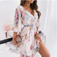 Great Women Spring Cascading Ruffles Flower Print Dress - Boho 2022 Summer Office Chiffon Dress- Female Backless Party Vestidos (BWD)(WS06)(F30)(2U30) - Deals DejaVu