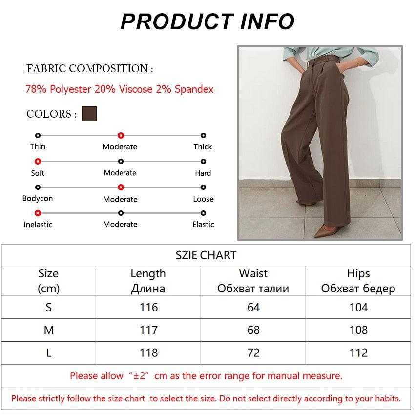 Great Office Work Lady Brown Trouser High Waist Elegant Korean Autumn Buttons Straight Pants For Women Pocket Female Pants new (BP)(1U25) - Deals DejaVu