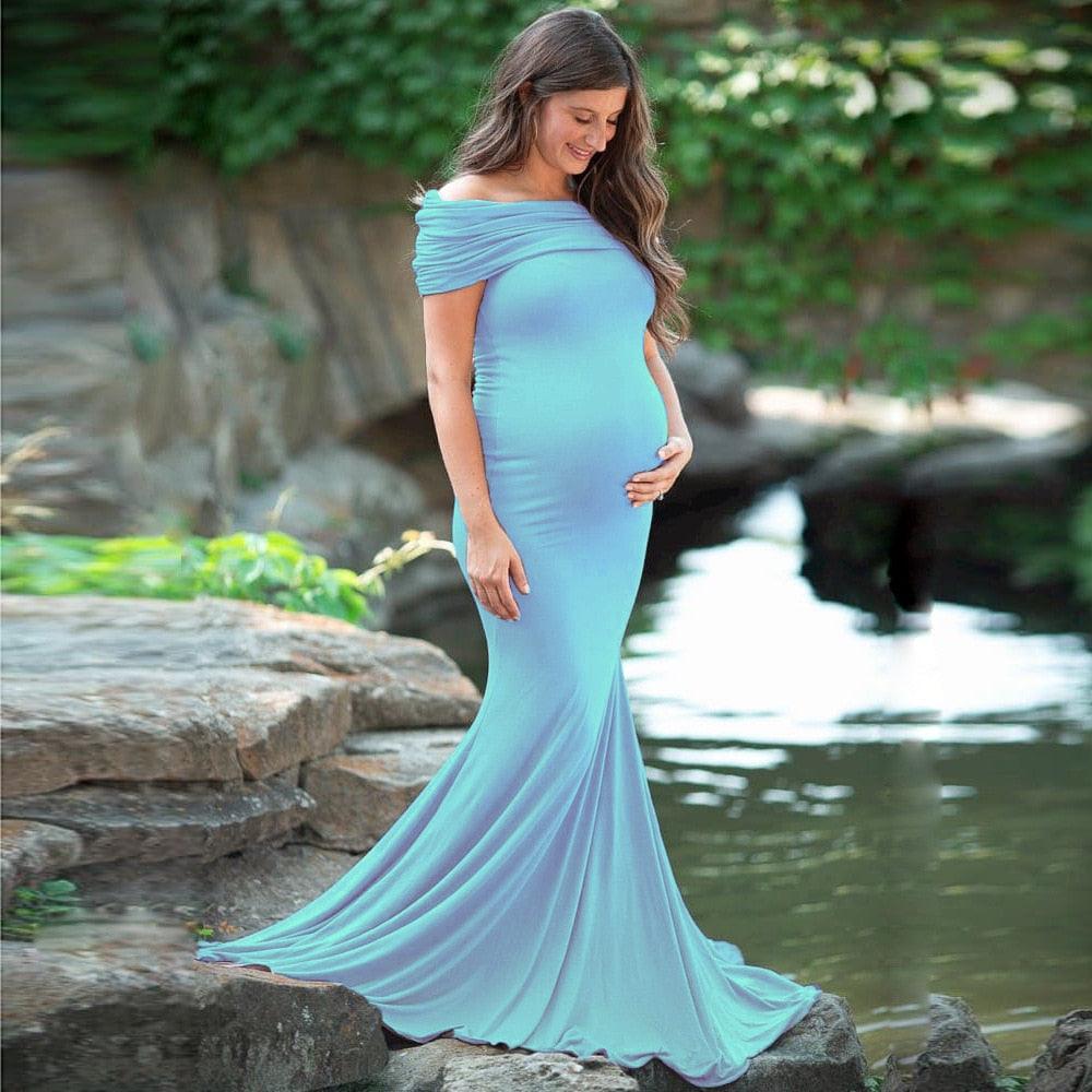 Beautiful Cotton Slim Trailing Shoulderless Maternity Dress