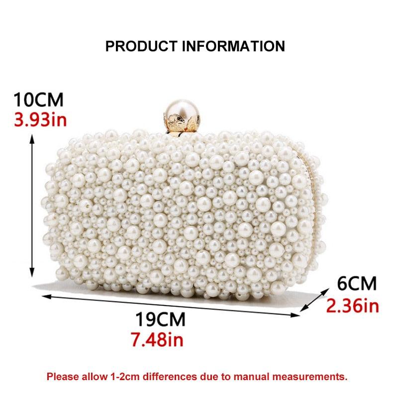 New Women Full Pearl Small Evening Clutch - Festa Chic Embroidery Beading Luxury Handbag Shoulder Chain Design Wedding Purse (WH1)(WH6)(1U43) - Deals DejaVu