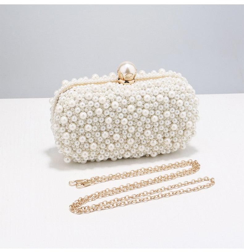 New Women Full Pearl Small Evening Clutch - Festa Chic Embroidery Beading Luxury Handbag Shoulder Chain Design Wedding Purse (WH1)(WH6)(1U43) - Deals DejaVu