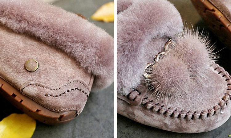 Trending Winter 100% Genuine Leather Real Wool Women Flats New Fashion Female - Plus Size Snow Shoes (FS)(CD)(1U40)(1U38)(1U107)