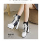 Sweet Cosplay Lolita Shoes Women Ankle Boots High Heels Ruffles Dress Wedding Shoes Bride Mixed Colors Lace Up (BB2)(CD)(WO4)(BB5)(F38)(3U38) - Deals DejaVu