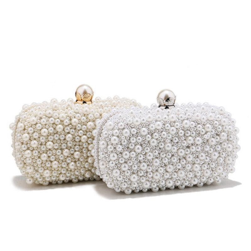 New Women Full Pearl Small Evening Clutch - Festa Chic Embroidery Beading Luxury Handbag Shoulder Chain Design Wedding Purse (WH1)(WH6)(1U43) - Deals DejaVu