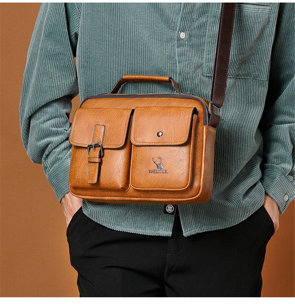 Great Men's Briefcase - Casual bag Men Small Messenger Bag - Vintage Shoulder Bags Male Flap Bags Capacity Men Handbag for male (3MA1)(LT4)(1U78) - Deals DejaVu