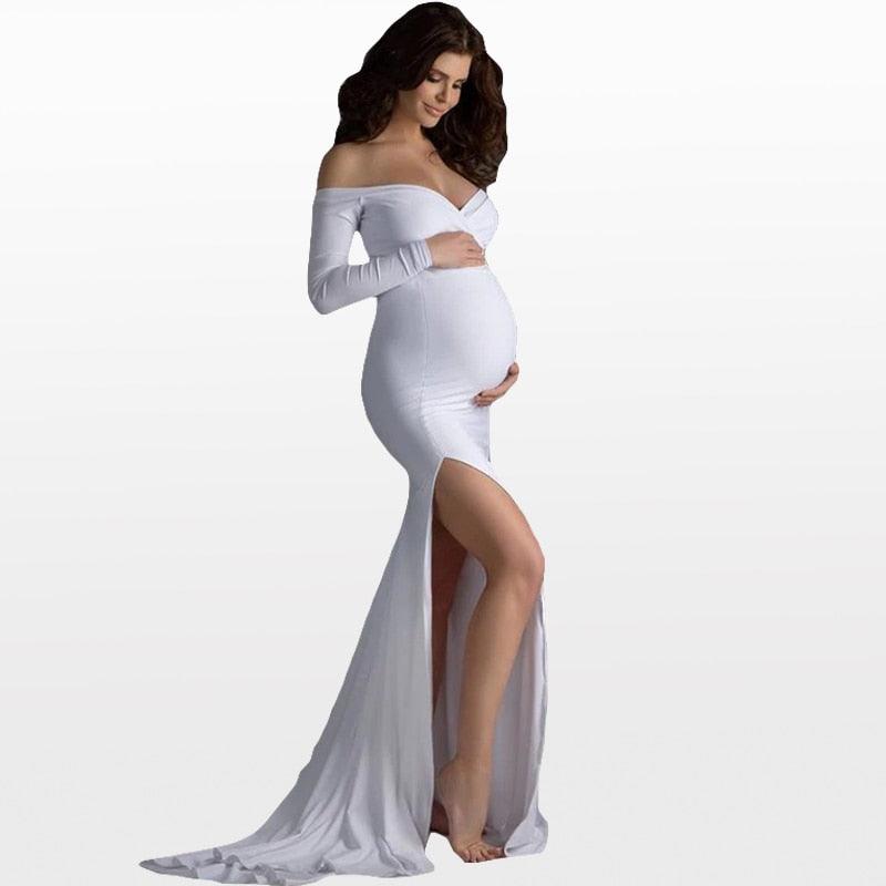 Maternity White Photo Dress - Pregnant Women Mermaid Sexy Gown Pregnancy Dress (1U5)(Z6)(Z8)(1Z1)(2Z1)(3Z1)(4Z1)(7Z1)
