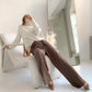 Gorgeous Autumn Office Wide Leg Pants Women Sashes Elastic Waist Pants - Elegant Ladies Brown Trousers Plus Length Palazzo Cozy (D25)(BP)(1U25) - Deals DejaVu