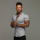 Summer Fashion Short Sleeve Shirt - Men Solid Super Slim Fit - Male Social Business - Men Gym Fitness(TM1)(T2G)(1U8)(TM8)