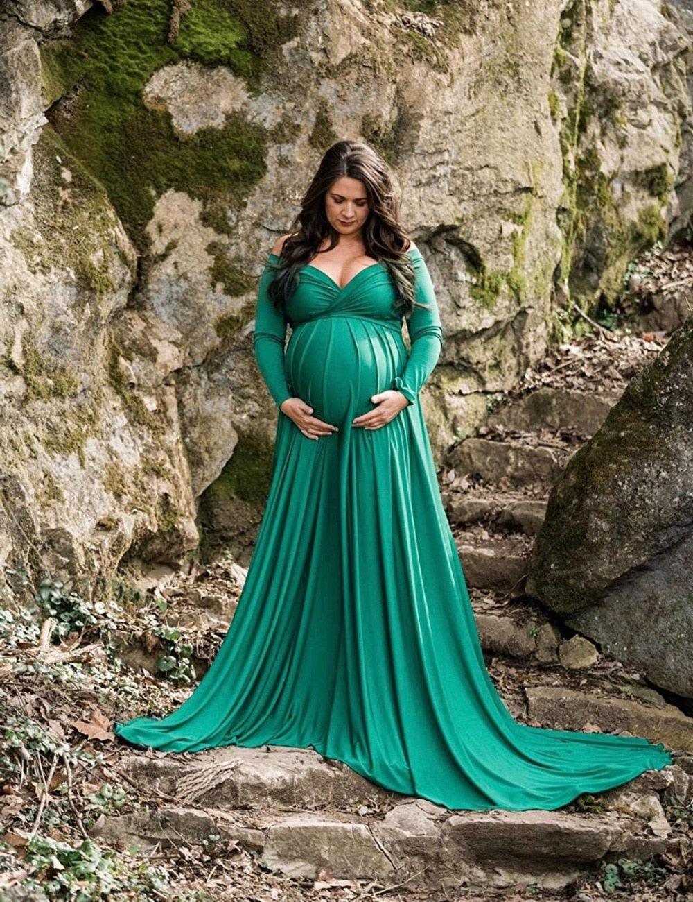 Long Tail Maternity Dresses Photography Props V-Neck Maxi Gown Cotton Dress Pregnant Women Pregnancy Autumn Photo Shoot Clothes (Z6)(1Z1)(2Z1)(3Z1)(7Z1) - Deals DejaVu