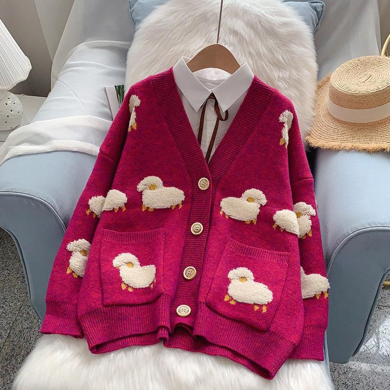 Trending Women Winter Knit Sweater Coat - V Neck Sheep Cardigans Christmas Sweaters Warm Knitwear Sueter Mujer Long Jacket (TP4)(TB8C)(BCD4)(1U23) - Deals DejaVu