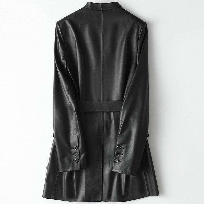 Autumn Black Women Soft Light Faux Leather Jackets - Deep V-Neck Belt Plus Size Elegant Luxury Korean Fashion (TB8B)(TB8A)(TP3)(1U23) - Deals DejaVu