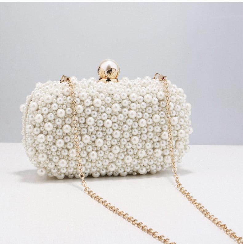 New Women Full Pearl Small Evening Clutch - Festa Chic Embroidery Beading Luxury Handbag Shoulder Chain Design Wedding Purse (WH1)(WH6)(1U43) - Deals DejaVu