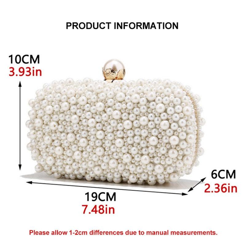 New Women Full Pearl Small Evening Clutch - Festa Chic Embroidery Beading Luxury Handbag Shoulder Chain Design Wedding Purse (WH1)(WH6)(1U43) - Deals DejaVu