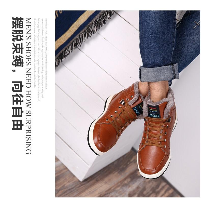 Amazing Casual Pu Leather Shoes for Men - Winter High Top Fashion Sneakers Outdoor Warm Lined Boots Lace-up Plus Size 39-48 (MSC3)(MCM)(1U16)(1U12) - Deals DejaVu