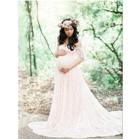 Maternity Wedding Dress Sexy Lace Photography Props Pregnancy Woman Photo Shoot Pregnant Baby Shower Clothes Cotton Maxi Gown (Z6)(1Z1)(2Z1)(3Z1)(7Z1) - Deals DejaVu