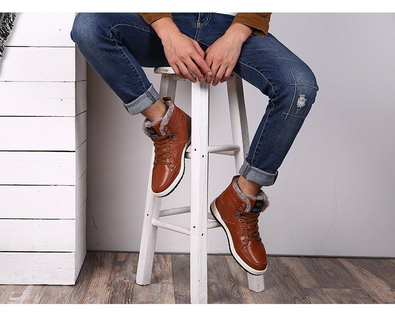 Amazing Casual Pu Leather Shoes for Men - Winter High Top Fashion Sneakers Outdoor Warm Lined Boots Lace-up Plus Size 39-48 (MSC3)(MCM)(1U16)(1U12) - Deals DejaVu