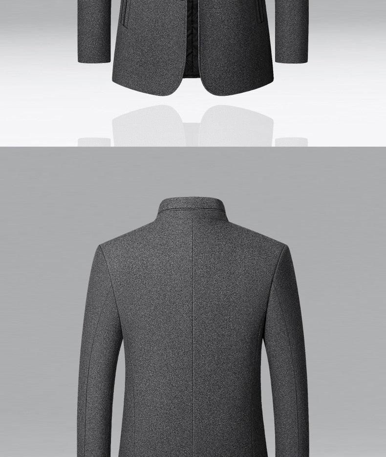 Warm Wool Stand Collar Coat Men Solid Slim Daily Windproof Vintage - Plus Size Woolen Winter Overcoat (D100)(TM4)(CC1) - Deals DejaVu