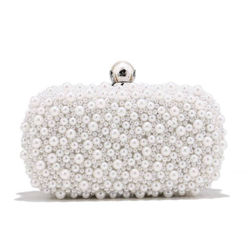 New Women Full Pearl Small Evening Clutch - Festa Chic Embroidery Beading Luxury Handbag Shoulder Chain Design Wedding Purse (WH1)(WH6)(1U43) - Deals DejaVu