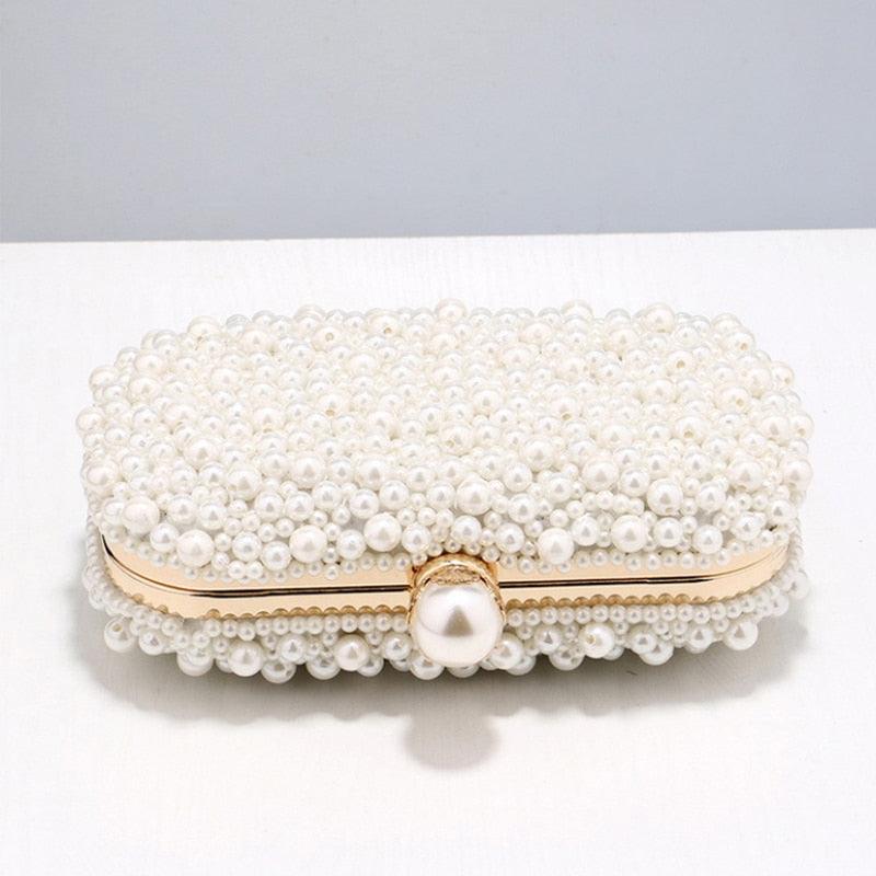 New Women Full Pearl Small Evening Clutch - Festa Chic Embroidery Beading Luxury Handbag Shoulder Chain Design Wedding Purse (WH1)(WH6)(1U43) - Deals DejaVu