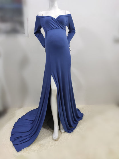 Sexy Maternity Dresses - For Photo Shoot Maxi Gown Split Side Women Pregnant Photography Props (1U5)(Z6)(Z8)(1Z1)(2Z1)(3Z1)(4Z1)(7Z1)