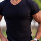 Great Men V Neck Short Sleeve T Shirt - Fitness Slim Fit Sports Strips T-shirt - Male Solid Fashion Tees Tops Summer (TM8)(1U8)(TM7)(1U101)(1U100)