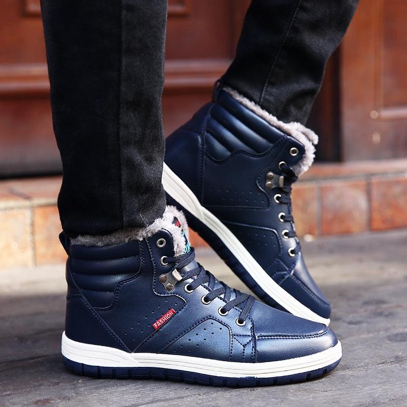 Amazing Casual Pu Leather Shoes for Men - Winter High Top Fashion Sneakers Outdoor Warm Lined Boots Lace-up Plus Size 39-48 (MSC3)(MCM)(1U16)(1U12) - Deals DejaVu