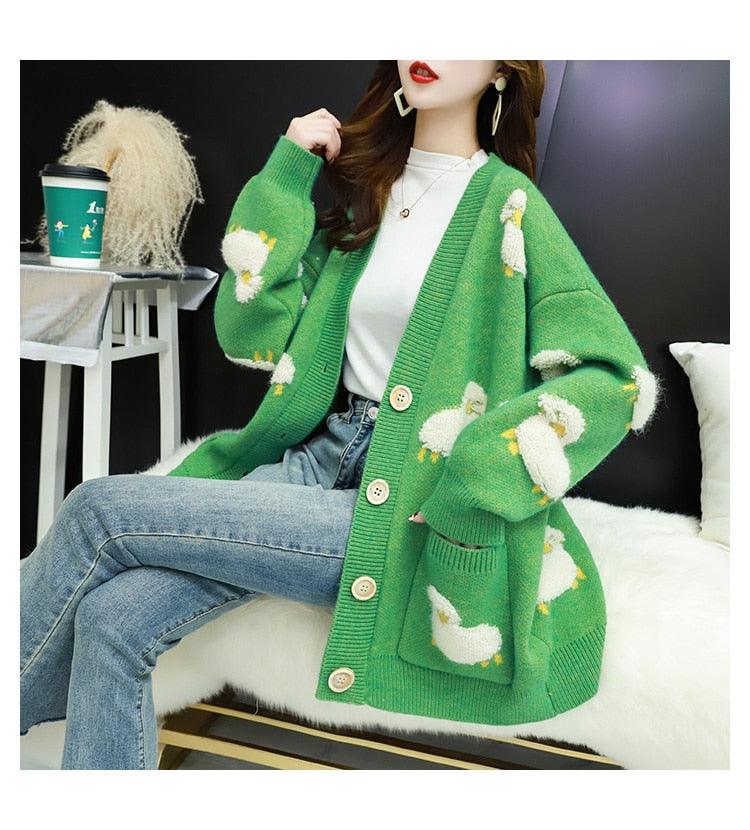 Trending Women Winter Knit Sweater Coat - V Neck Sheep Cardigans Christmas Sweaters Warm Knitwear Sueter Mujer Long Jacket (TP4)(TB8C)(BCD4)(1U23) - Deals DejaVu